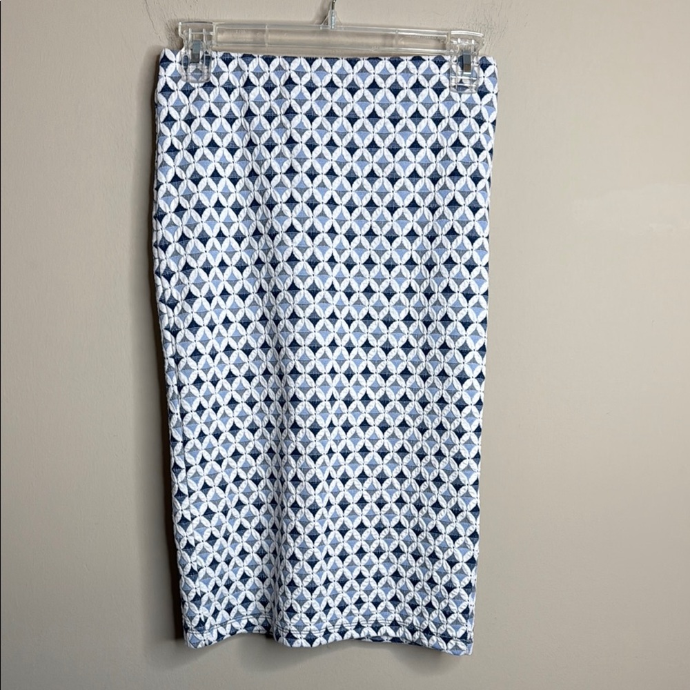 Zara Trafalac Geometric Blue and White pull on pencil Skirt size M - Picture 3 of 7